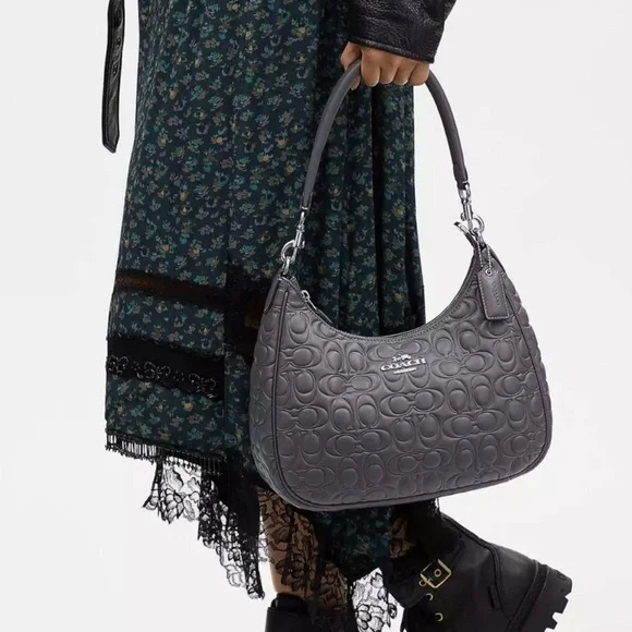 NWT Coach Teri Hobo Bag In Grey Signature Leather - Picture 3 of 16